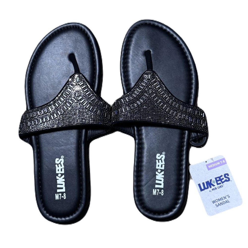 LUKEES by MUK LUKS Women's Island Tiki Sandals Black M (7-8)